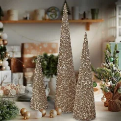 Christmas Decorations>Kirklands Home Glittered Pearl Cone Tabletop Trees, Set of 3