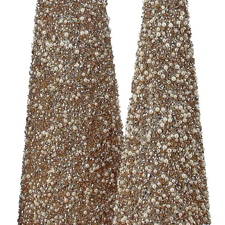 Christmas Decorations>Kirklands Home Glittered Pearl Cone Tabletop Trees, Set of 3