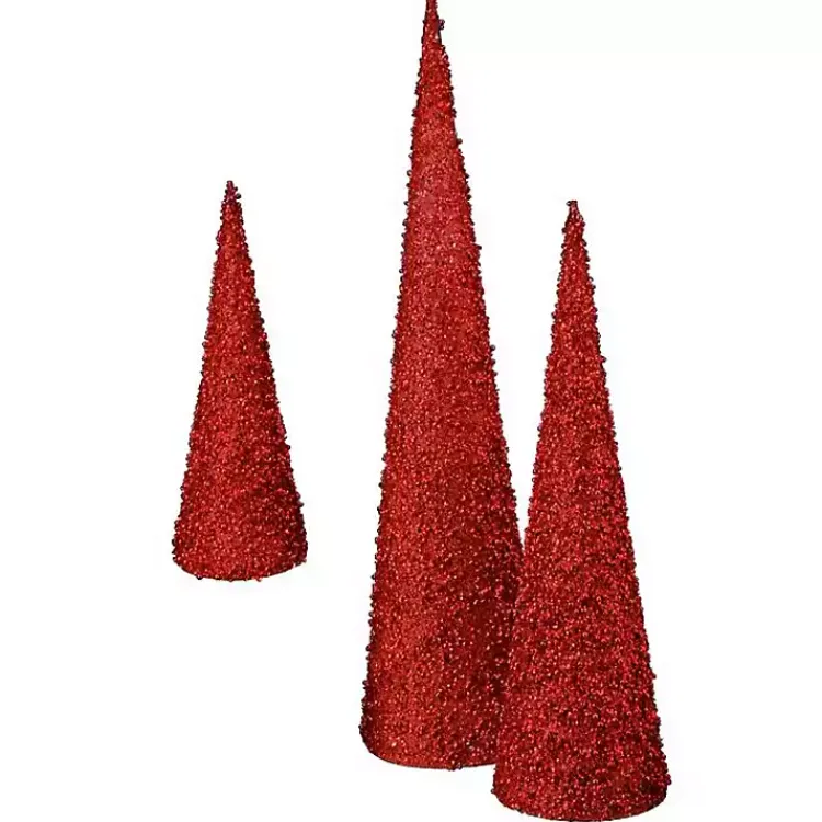 Christmas Decorations>Kirklands Home Glitte Cone Tabletop Trees, Set of 3 Red