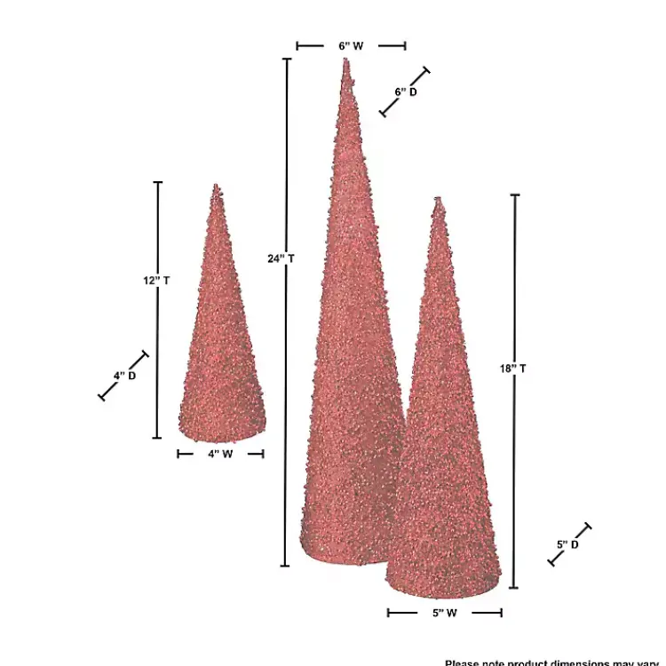 Christmas Decorations>Kirklands Home Glitte Cone Tabletop Trees, Set of 3 Red