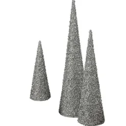 Christmas Decorations>Kirklands Home Glittered Cone Tabletop Trees, Set of 3 Silver
