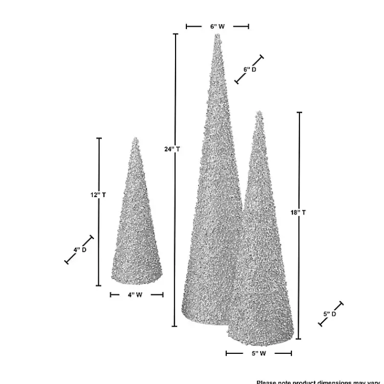 Christmas Decorations>Kirklands Home Glittered Cone Tabletop Trees, Set of 3 Silver
