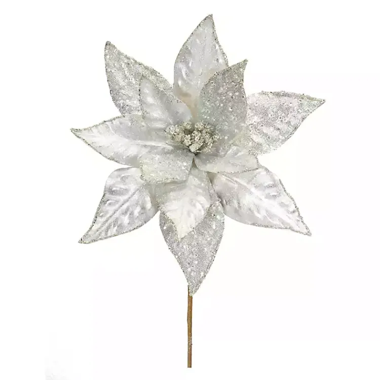Christmas Arrangements & Garland>Kirklands Home Glittered Poinsettia Stems, Set of 6 Silver
