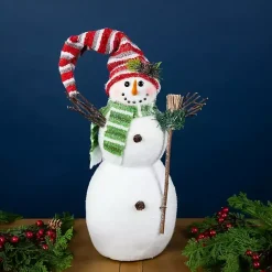 Christmas Decorations>Kirklands Home Glittered Snowman with Broom Figurine White