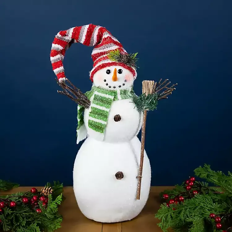 Christmas Decorations>Kirklands Home Glittered Snowman with Broom Figurine White