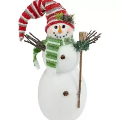 Christmas Decorations>Kirklands Home Glittered Snowman with Broom Figurine White
