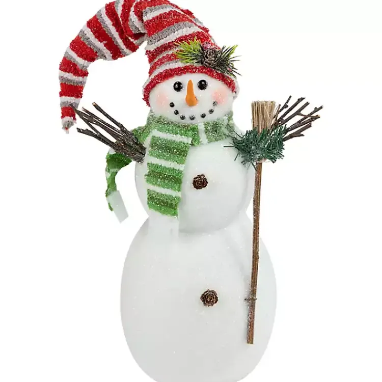 Christmas Decorations>Kirklands Home Glittered Snowman with Broom Figurine White