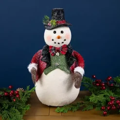Christmas Decorations>Kirklands Home Glittered Snowman with Vest Figurine