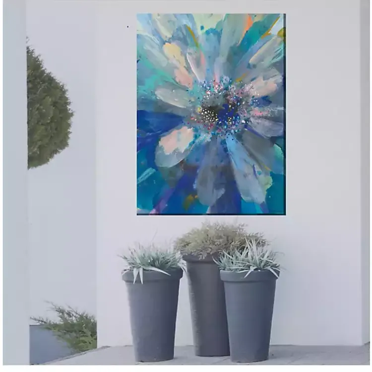 Kirklands Home Glittery Flower Outdoor Canvas Art Print Blue Online