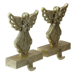 Christmas Stockings & Stocking Holders>Kirklands Home Glittery Angel Stocking Holders, Set of 2 Gold