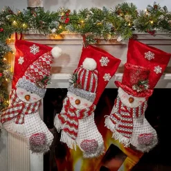 Christmas Stockings & Stocking Holders>Kirklands Home Glittery Red Snowman Stockings, Set of 3
