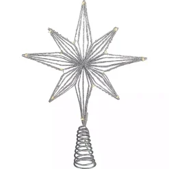 Christmas Tree Decorations>Kirklands Home Glittery Geo Star Pre-Lit LED Tree Topper Silver