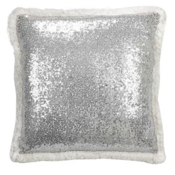 Pillows>Kirklands Home Glittery Silver Sherpa Sequins Throw Pillow
