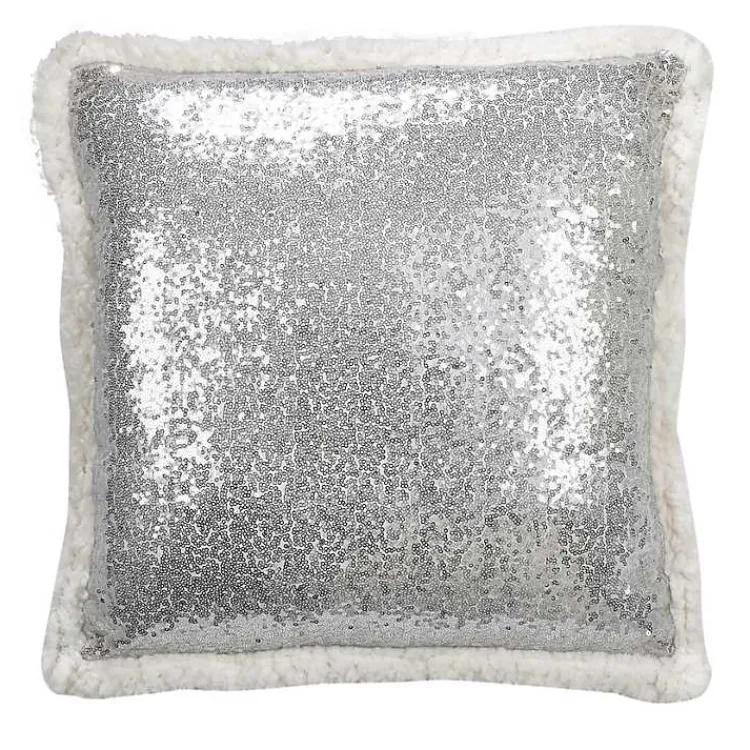 Pillows>Kirklands Home Glittery Silver Sherpa Sequins Throw Pillow