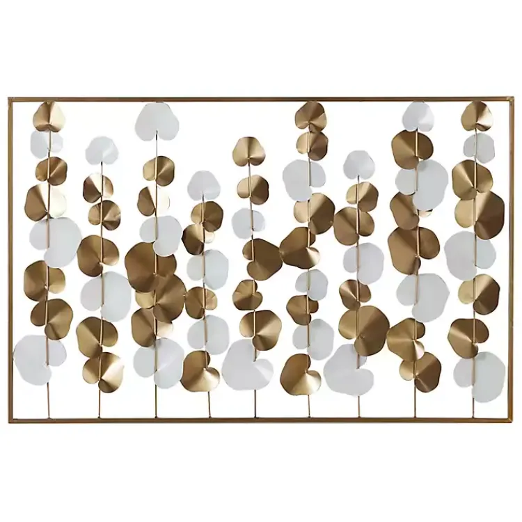 Kirklands Home Glossy Gold Leaves Framed Wall Plaque New