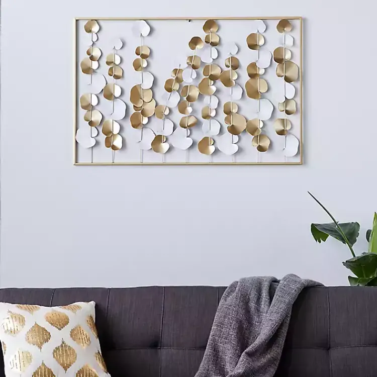 Kirklands Home Glossy Gold Leaves Framed Wall Plaque New