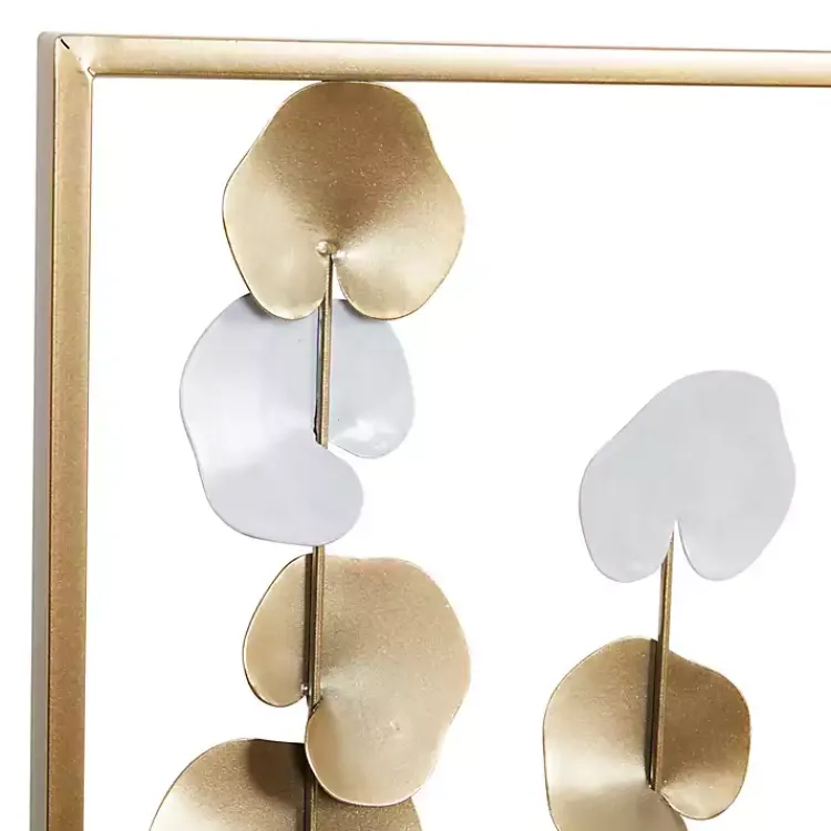Kirklands Home Glossy Gold Leaves Framed Wall Plaque New