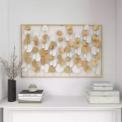 Kirklands Home Glossy Gold Leaves Framed Wall Plaque New