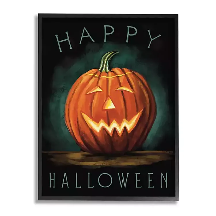 Halloween>Kirklands Home Glowing Happy Jack-O-Lantern Canvas Wall Art