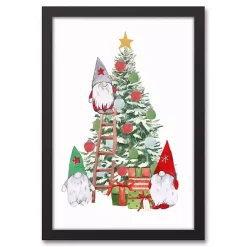 Christmas Art & Wall Decor>Kirklands Home Gnomes Decorating Christmas Tree Wall Plaque