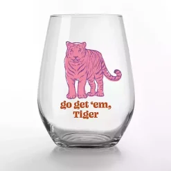 Kirklands Home Go Get 'Em, Tiger Stemless Wine Glasses, Set of 2 Pink