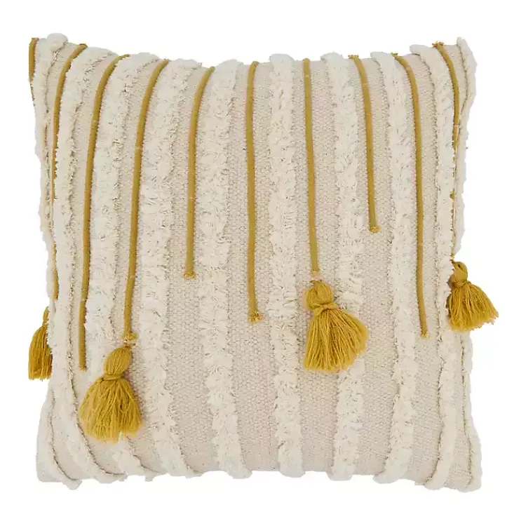 Pillows>Kirklands Home Gold & Cream Tufted Tassels Throw Pillow