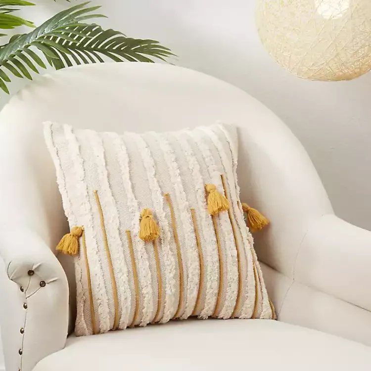 Pillows>Kirklands Home Gold & Cream Tufted Tassels Throw Pillow