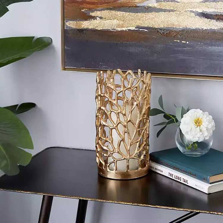Candle Holders>Kirklands Home Aluminum Coral Hurricane, 10 in. Gold