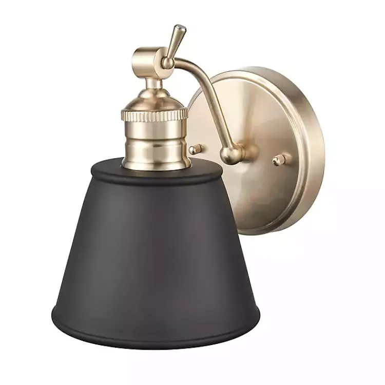 Sconces>Kirklands Home Gold and Black Metal Tapered Shade Wall Sconce