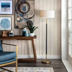 Kirklands Home Gold and Black Simple Stem Floor Lamp White Clearance
