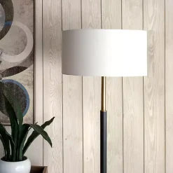 Kirklands Home Gold and Black Simple Stem Floor Lamp White Clearance