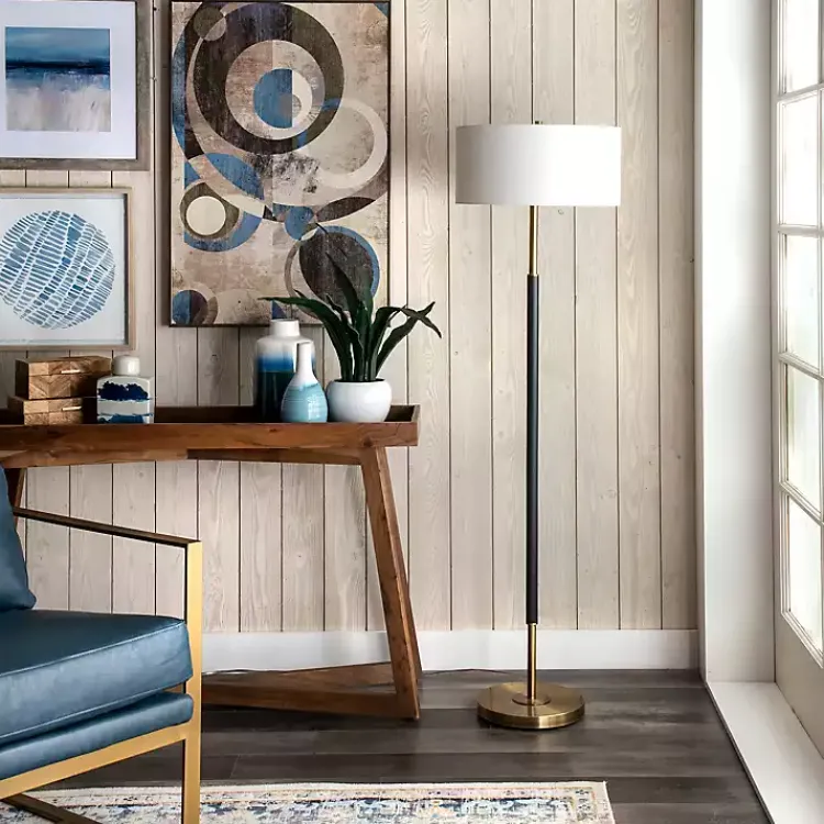 Kirklands Home Gold and Black Simple Stem Floor Lamp White Clearance