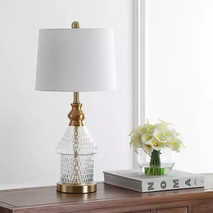 Kirklands Home Gold and Clear Bubble Glass Table Lamp White Hot
