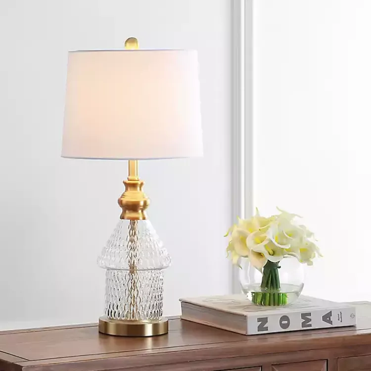 Kirklands Home Gold and Clear Bubble Glass Table Lamp White Hot