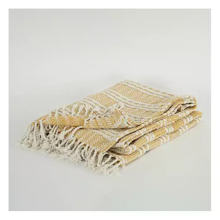 Blankets & Throws>Kirklands Home Gold and Ivory Striped Cotton Throw