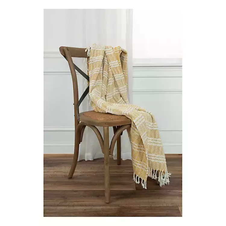 Blankets & Throws>Kirklands Home Gold and Ivory Striped Cotton Throw