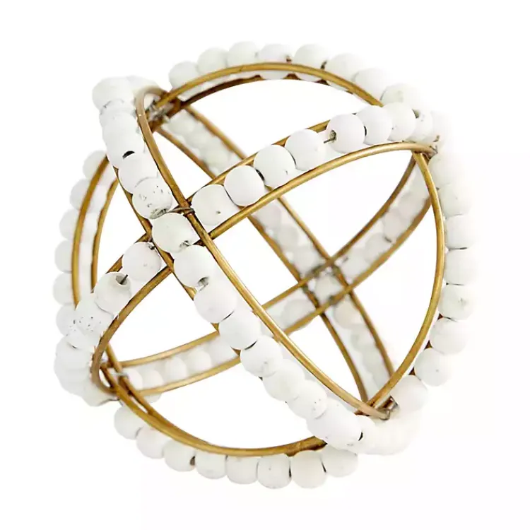 Bowl Filler>Kirklands Home Gold and Ivory Wooden Bead 2-pc. Orb Set