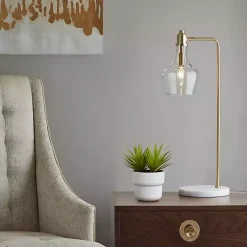 Kirklands Home Gold and Marble Table Lamp with Glass Bell Shade Clear Outlet
