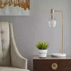 Kirklands Home Gold and Marble Table Lamp with Glass Bell Shade Clear Outlet
