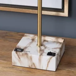 Kirklands Home Gold and Marble USB Charging Table Lamp White Outlet