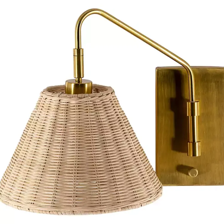 Sconces>Kirklands Home Gold and Rattan Wall Sconce