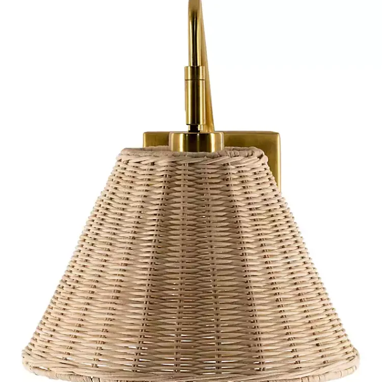 Sconces>Kirklands Home Gold and Rattan Wall Sconce