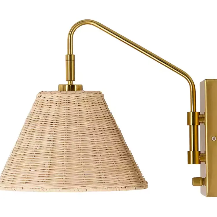 Sconces>Kirklands Home Gold and Rattan Wall Sconce