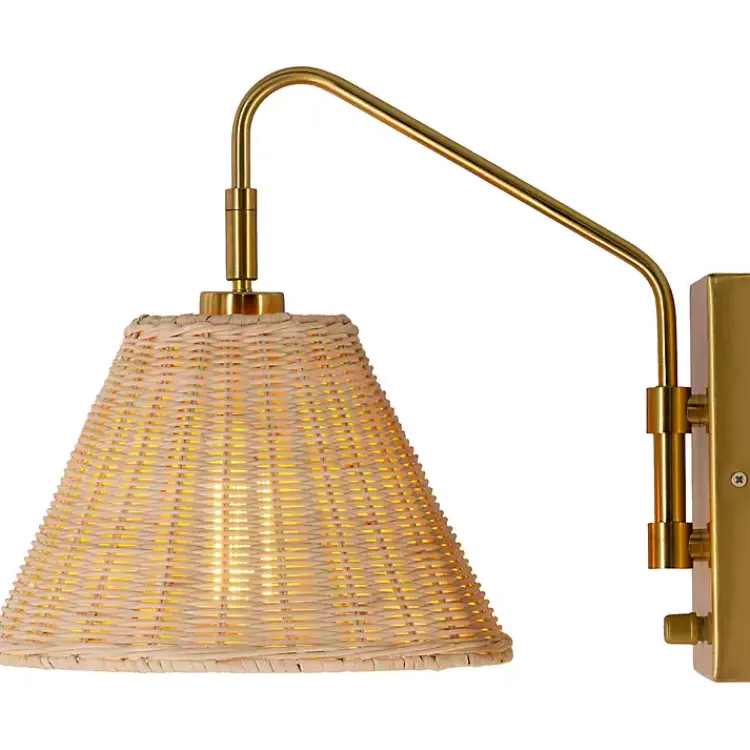 Sconces>Kirklands Home Gold and Rattan Wall Sconce