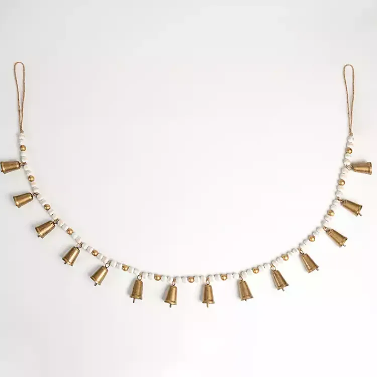 Christmas Arrangements & Garland>Kirklands Home Gold and White Beaded Bell Garland
