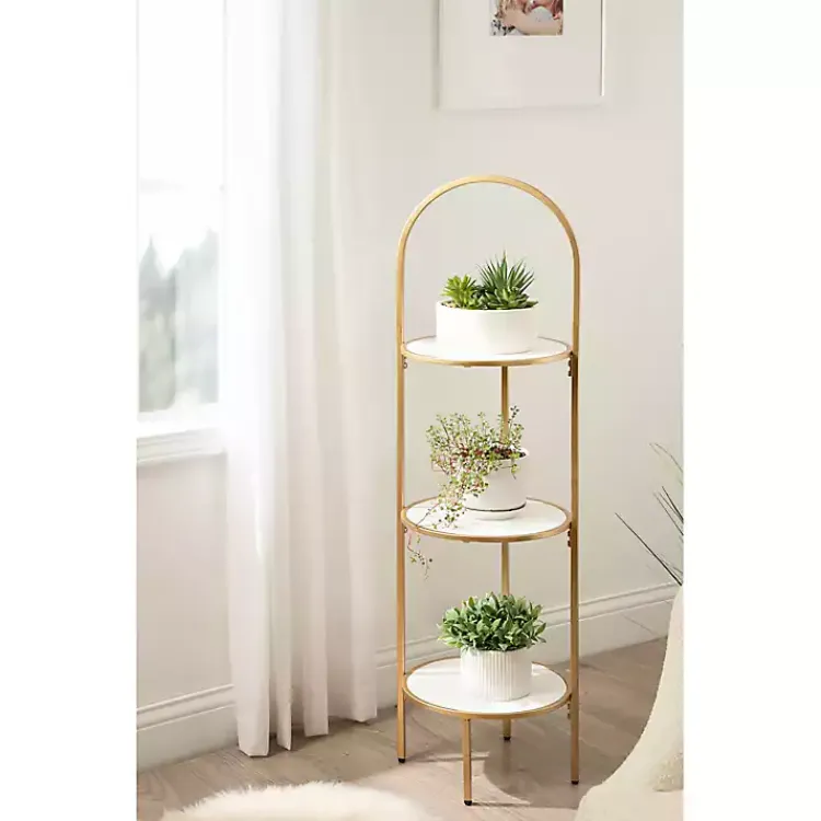 Kirklands Home Gold Arched 3-Tier Plant Stand New