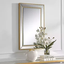 Kirklands Home Beaded Double Frame Beveled Wall Mirror Gold Outlet