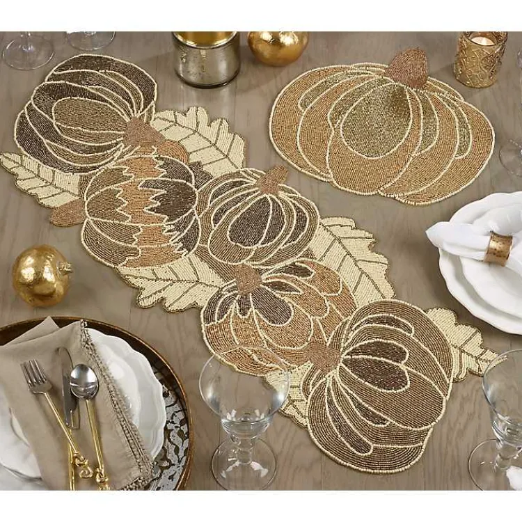 Kirklands Home Gold Beaded Pumpkin Harvest Table Runner Sale