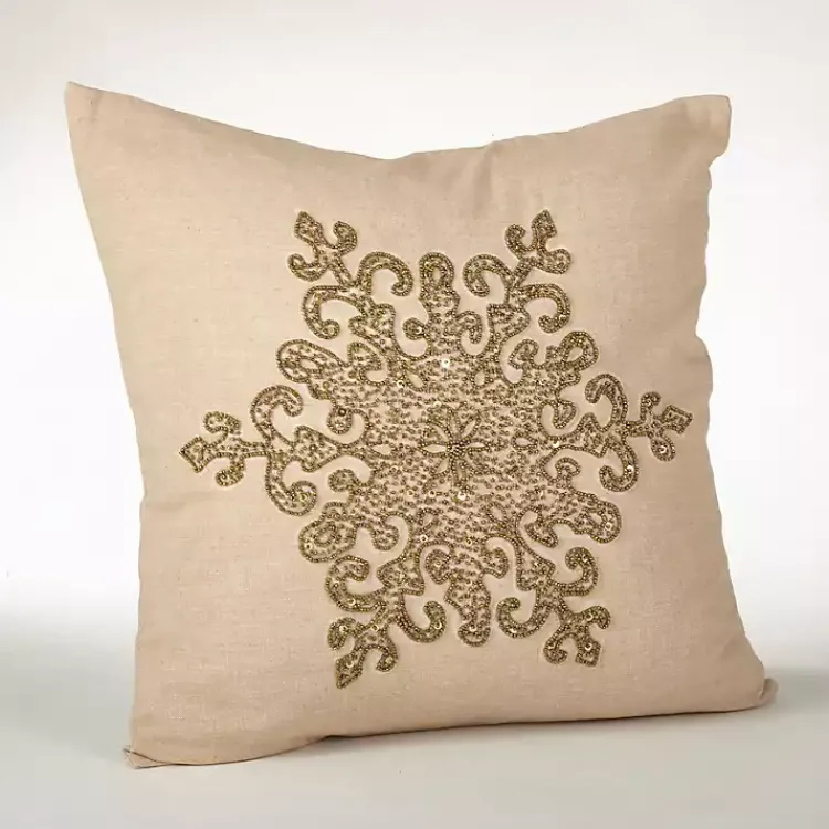 Christmas Pillows>Kirklands Home Gold Beaded Snowflake Down Throw Pillow