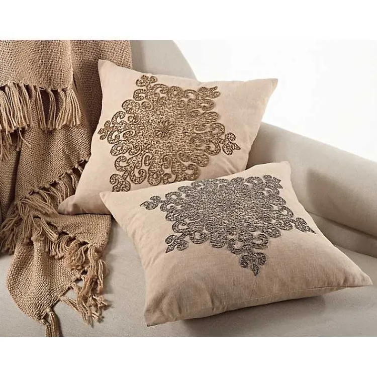 Christmas Pillows>Kirklands Home Gold Beaded Snowflake Down Throw Pillow